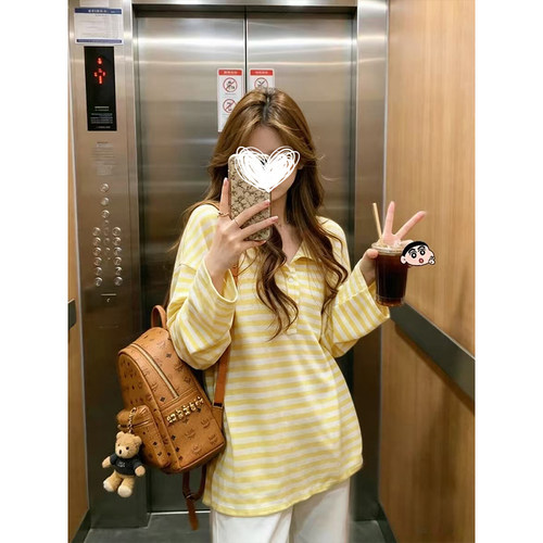 MosesQueen魔西女王条纹薄款长袖t恤女夏季防晒空调罩衫宽松上衣