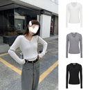 MosesQueen魔西女王基础款V领内搭针织衫女麻花毛衣修身长袖上衣