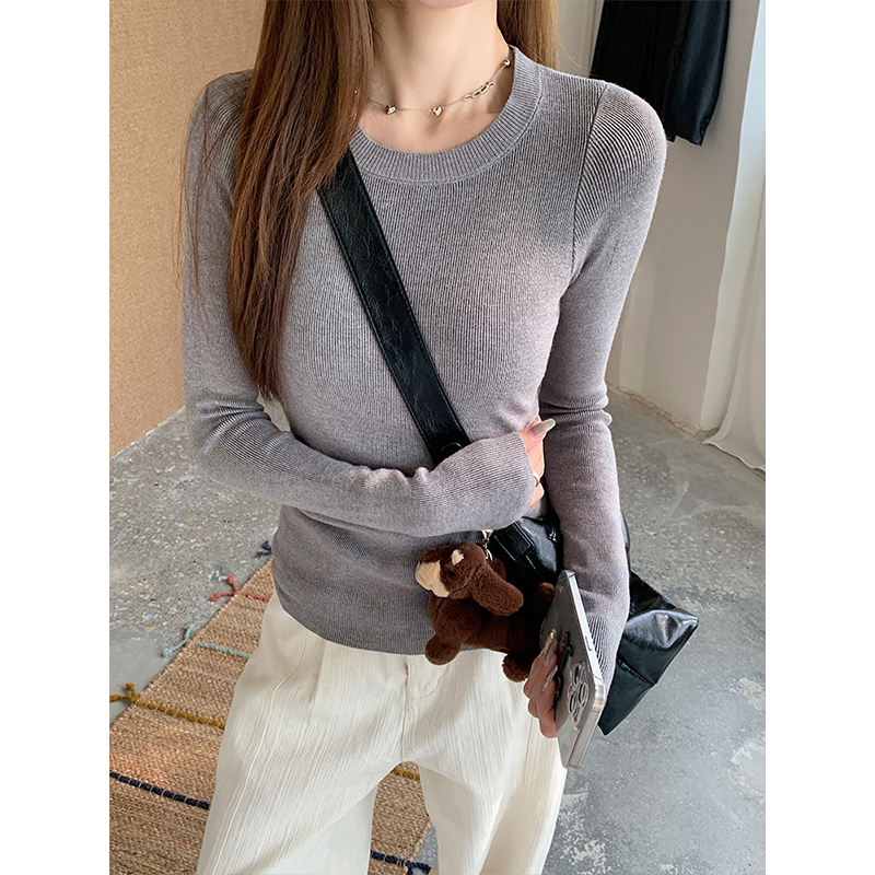 纯色针织长袖女秋季休闲上衣