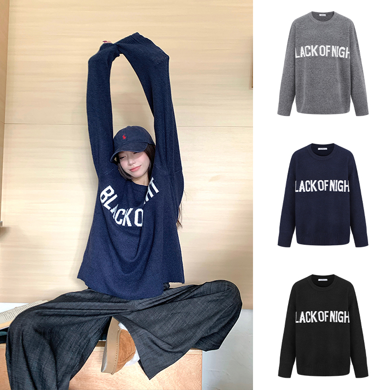 MosesQueen魔西女王灰色圆领套头厚款毛衣女秋冬宽松针织衫上衣