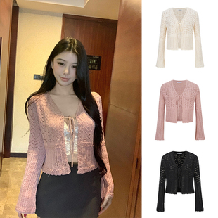 罩衫 新款 V领外搭上衣 外套女春季 MosesQueen魔西女王镂空针织衫