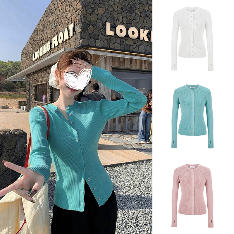 MosesQueen魔西女王韩系纯色针织开衫秋装新款修身显瘦单排扣上衣