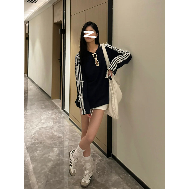 长袖甜美女褶皱花边新款百搭可爱