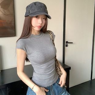MosesQueen魔西女王美式 短款 上衣顯瘦純欲短袖 復(fù)古辣妹飛飛袖