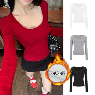 MosesQueen魔西女王大U领正肩长袖T恤女修身基础款加厚秋冬打底衫