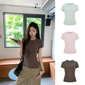 MosesQueen魔西女王多巴胺修身 上衣 正肩圆领T恤女2025夏百搭短袖