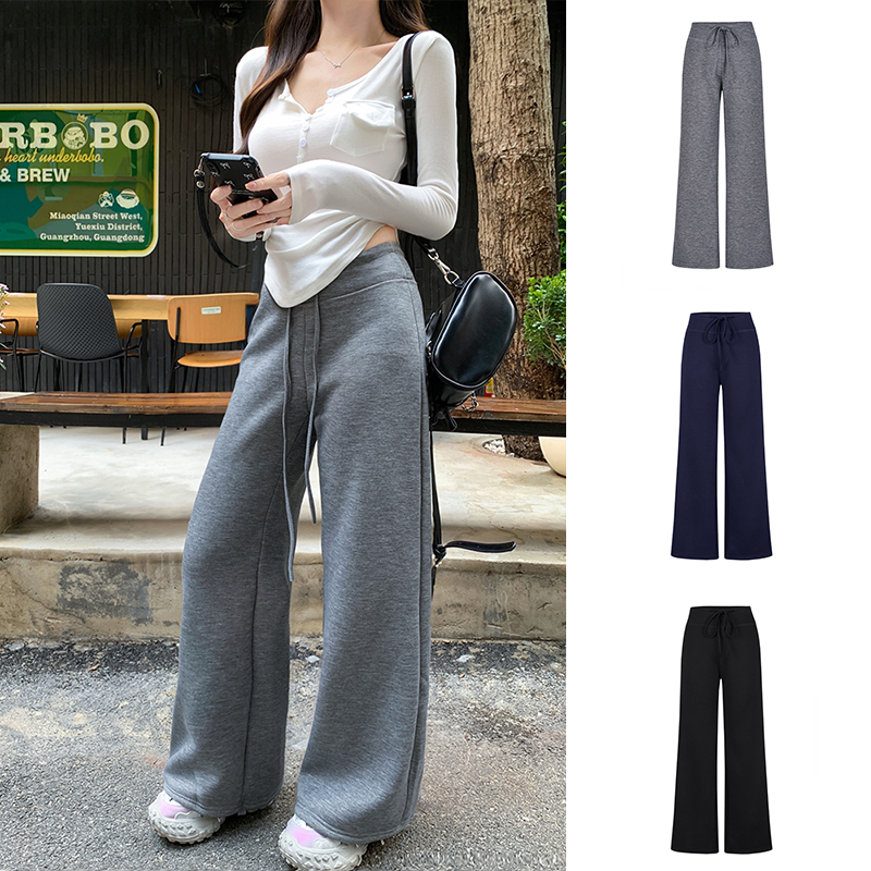 MosesQueen魔西女王美式休闲空气棉加绒卫裤阔腿裤慵懒休闲长裤