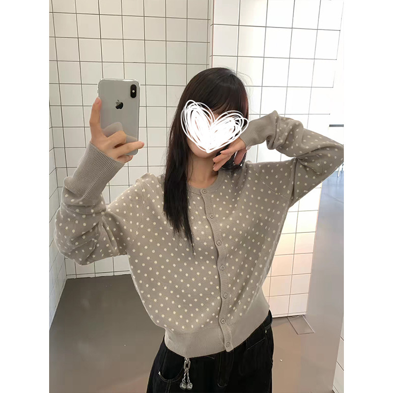 MosesQueen魔西女王秋冬波点针织开衫宽松休闲百搭长袖外套上衣女