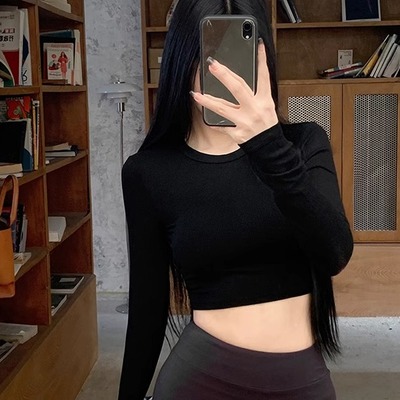 Mosesqueen魔西女王露脐性感长袖女2025新款修身显瘦正肩上衣T恤