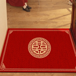 红色喜庆喜字结婚丝圈地垫入户门垫门口进门加厚门外pvc脚垫地毯