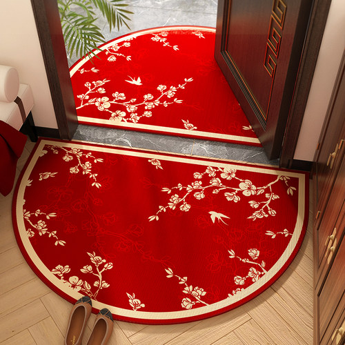 中式高级感地垫入户门垫乔迁结婚新年防蹭耐磨防滑除尘半圆红地毯
