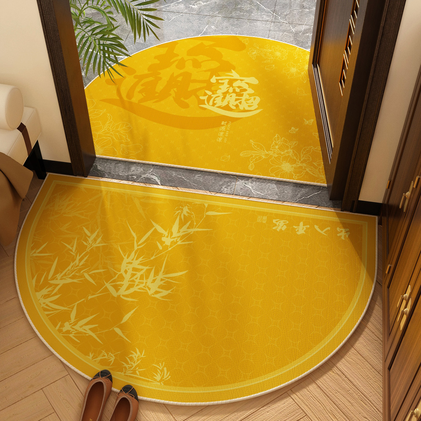 半圆黄色入户门地垫进门门口脚垫