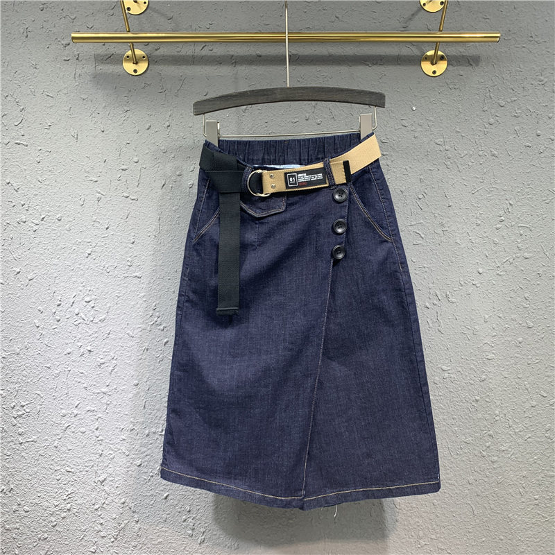 2020秋装新款ins不规则牛仔半身裙女假两件休闲中长款a字阔腿裤裙