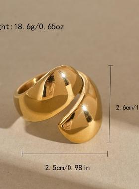 双头百搭戒指INS个性双花瓣包围指环风潮流时尚不锈钢电镀欧美