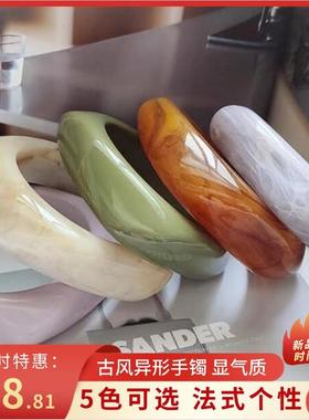 异形法式宽个性方形手镯跨境欧美风大款理石纹炫夸张亚克力手饰
