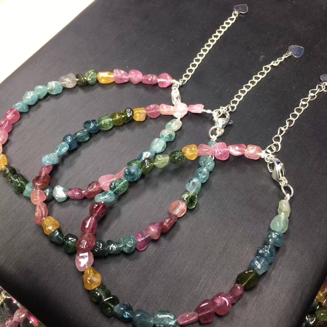 天然彩碧玺手链彩虹糖豆豆手串DIY设计
