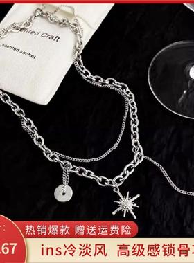 ins冷淡风叠戴爱心项链女钛钢小众简约拼接锁骨链嘻哈秋季配饰品