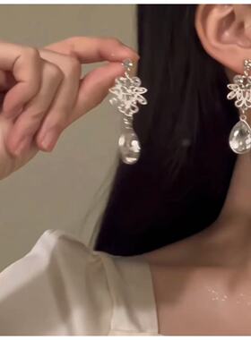 韩系复古小众轻奢高级感晚宴配饰锁骨链爆闪紫色花朵水滴吊坠项链