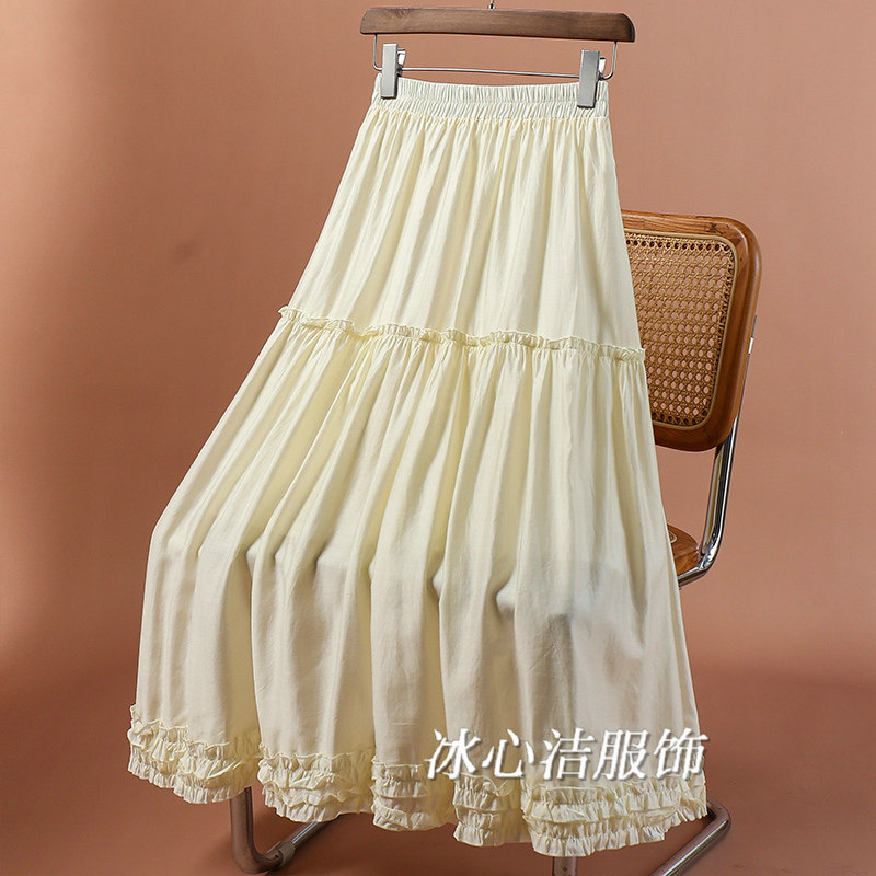夏天薄款木耳边中长款裙子半身裙女夏季2025新款显瘦大摆裙长裙