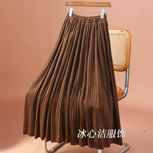 咖色复古细褶条绒半身裙女秋季2025新款中长款灯芯绒百褶裙子半裙