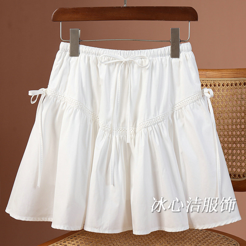 白色温柔风绑带蝴蝶结小个子短裙半身裙女夏季新款显瘦裙子a字裙