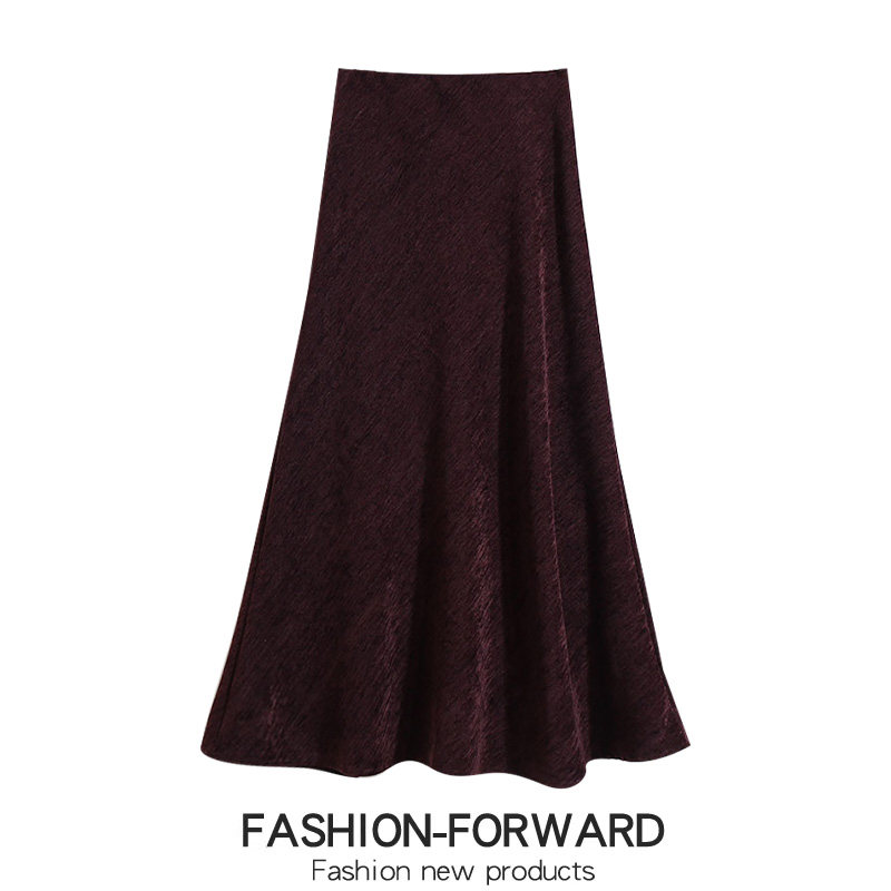 春季复古纹理感A字大摆鱼尾裙半身裙秋冬女2026新款显瘦裙子长裙