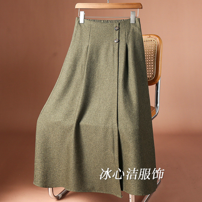 秋冬款高腰显瘦伞裙不规则半身裙女2025新款仿毛呢中长款裙子长裙