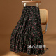 黑色复古小碎花半身裙女夏季 2025新款 高腰显瘦大摆裙子花裙长裙