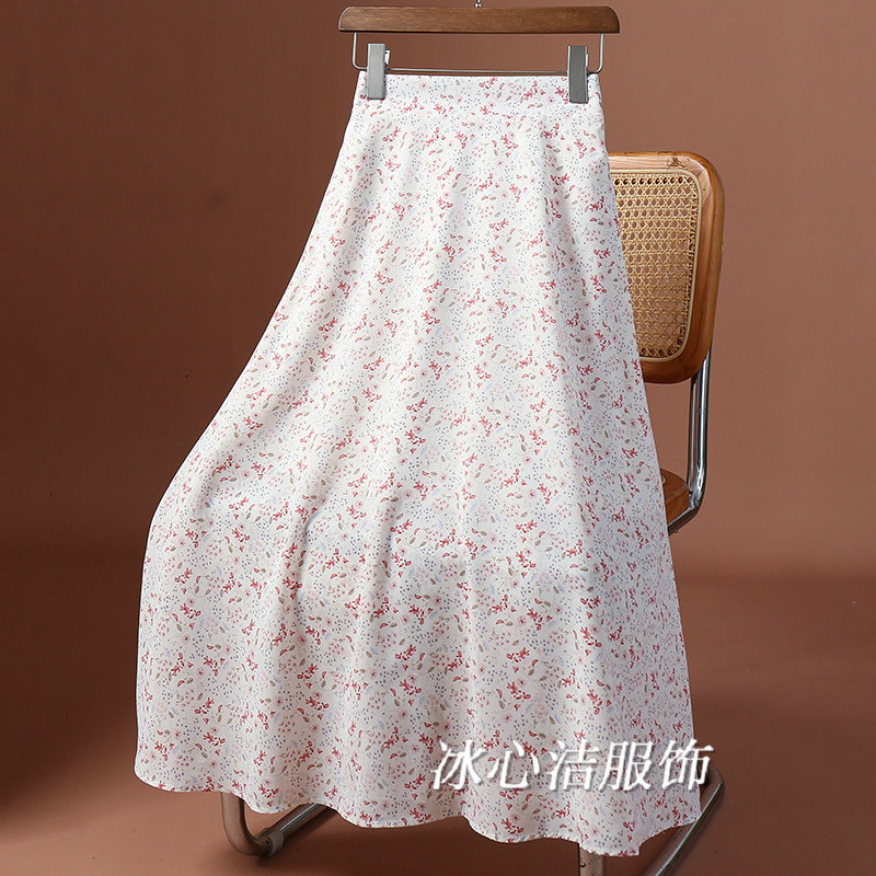 粉色薄款印花雪纺a字裙碎花半身裙女夏季2025小个子裙子长裙半裙