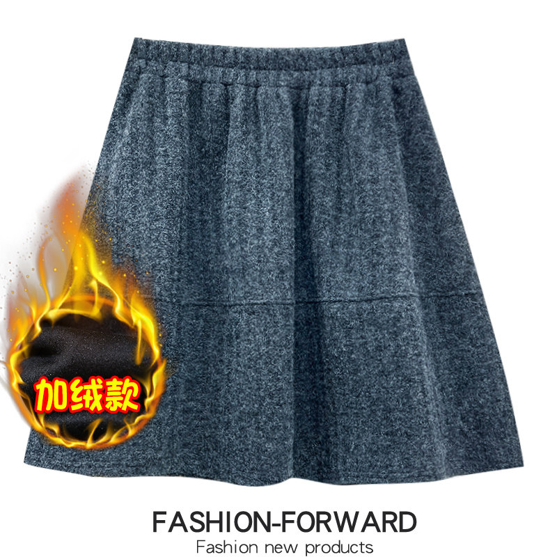 加绒加厚毛呢口袋短裙半身裙女秋冬2025新款A字裙子花苞伞裙半裙