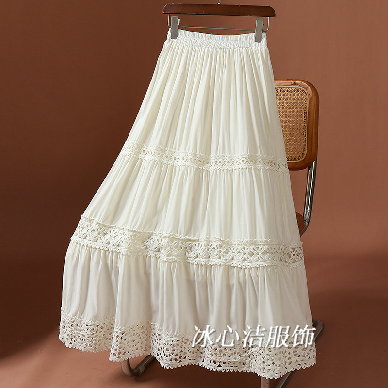 好看镂空勾花半身裙女2026春季新款白色花边蛋糕裙A字长裙子半裙