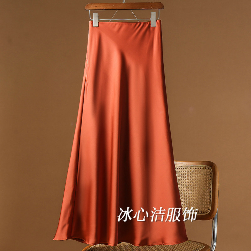 高级感红色醋酸缎面鱼尾裙女2025新款显瘦绸缎包臀半裙