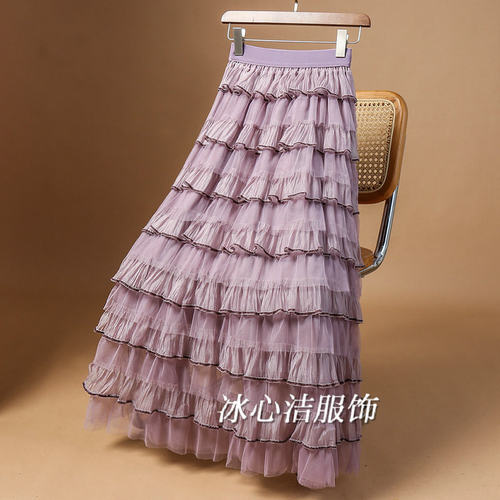 网纱拼接欧根纱裙蛋糕半身裙