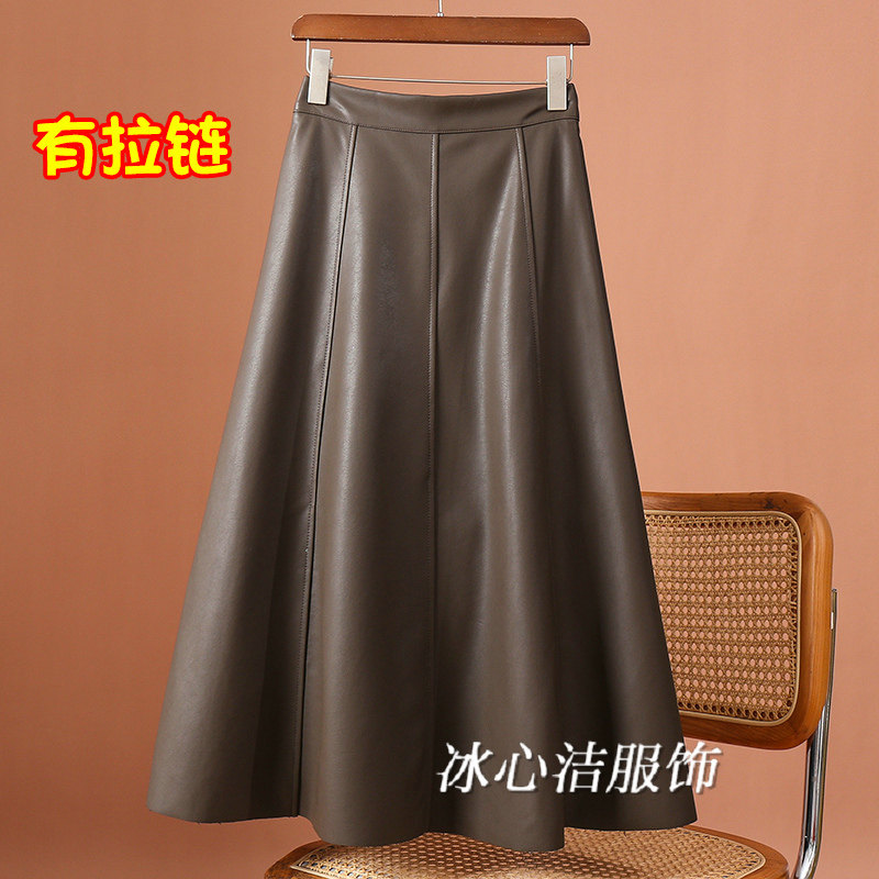 流行灰色长款pu皮裙半身裙秋冬女2025新款小个子黑色裙子半裙长裙