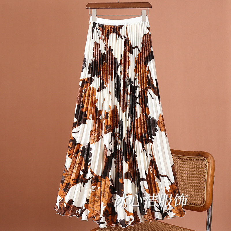 白色绝美好看印花百褶半身裙女秋冬2025新款高级感舞蹈裙长裙半裙