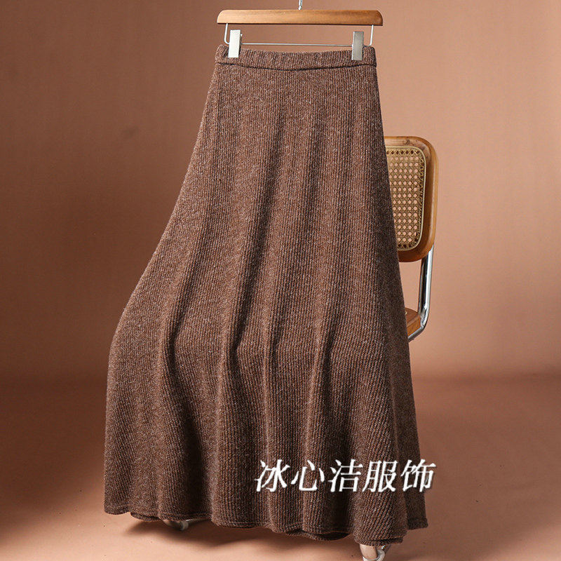 秋冬复古加厚毛线针织大摆半身裙女冬季新款高腰显瘦裙子a字长裙