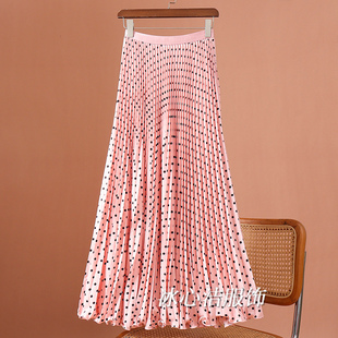 2025新款波点垂感长款百褶裙半身裙女秋冬到脚踝舞蹈大裙摆长裙