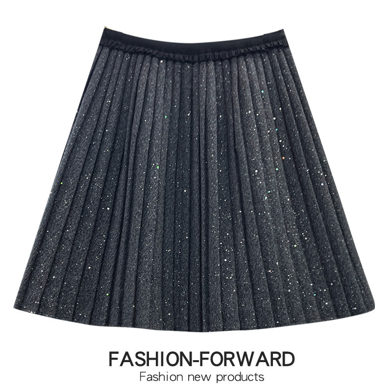 冬季加厚毛呢细闪亮片短裙半身裙女秋冬2025新款百褶a字裙子冬裙