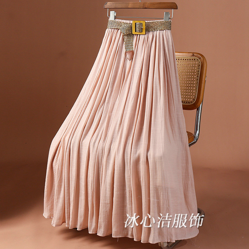 夏天新中式国风大摆A字仿棉麻半身裙女夏季2025新款百褶长裙子半