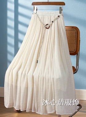 夏季超火爆款新中式蓝色仿仿棉麻半身裙女款2025新款裙子a字长裙