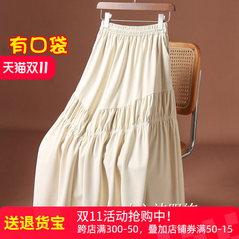 设计感大摆PU皮A字半身裙女冬季新款小个子显瘦裙子长裙半裙皮裙