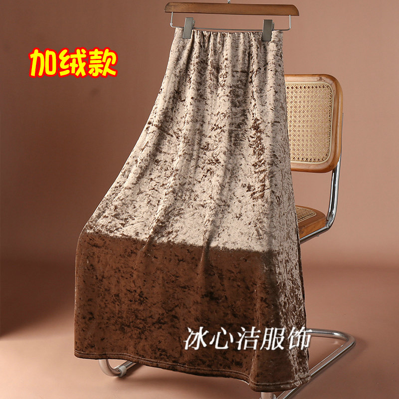 加厚光泽感金丝绒a字半身裙