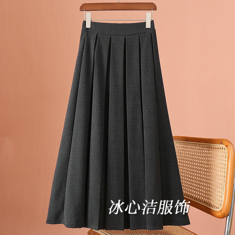 高级感冬装灰色加厚毛呢百褶裙半身裙女秋冬2025新款A字长裙冬裙