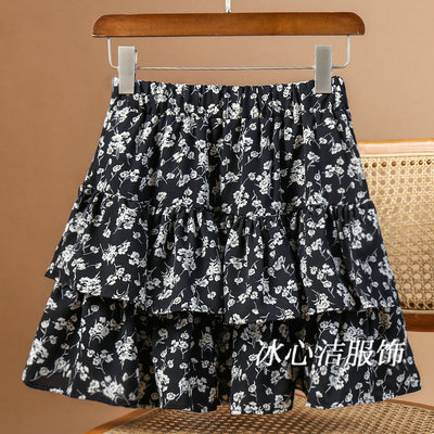 碎花雪纺荷叶边短裙半身裙