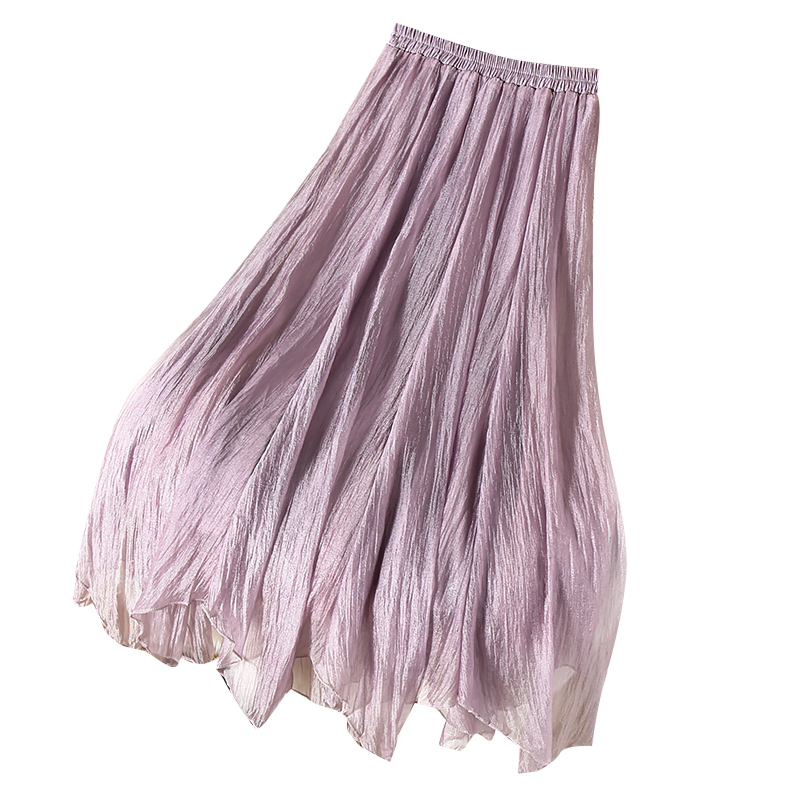 紫色流光纱裙欧根纱半身裙半裙