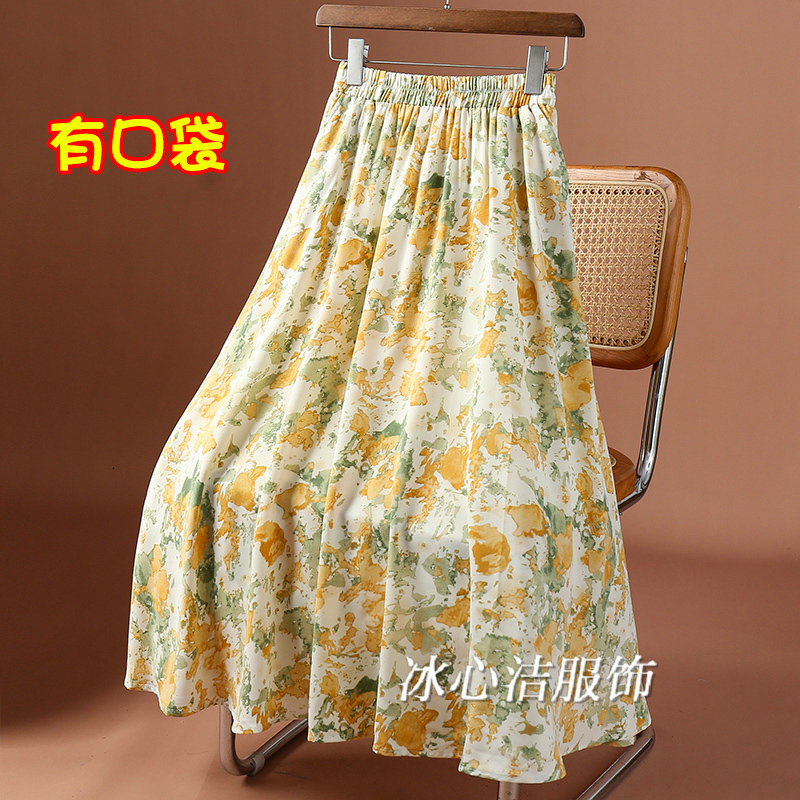 油画风法式印花A字大摆半身裙女夏季2025新款显瘦裙子长裙伞裙