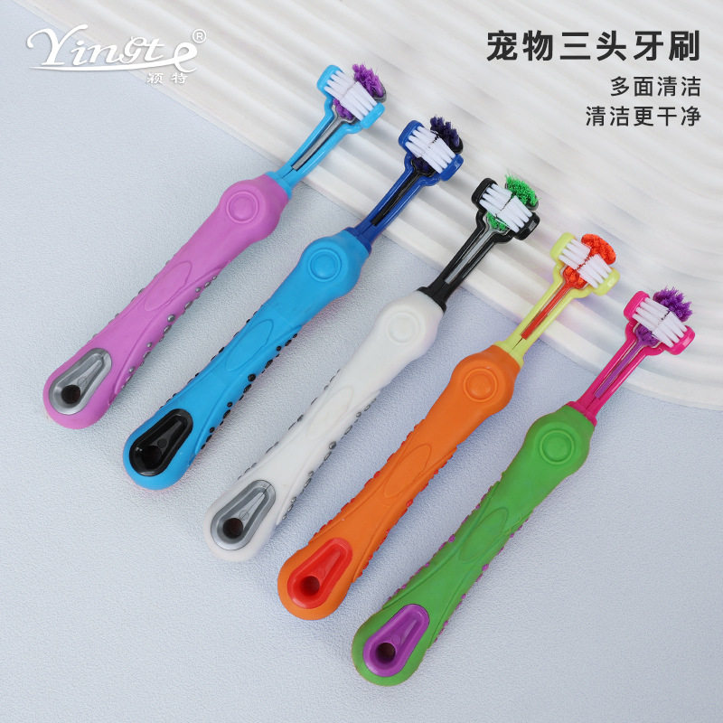 宠物三头牙刷狗狗猫咪刷牙洁牙中大型犬用牙刷口腔清洁保护牙龈