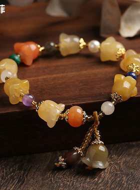 天然金丝玉手链女闺蜜玉石手串时