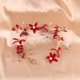 新娘头饰2020新款 超仙敬酒服森系礼服配饰品 结婚红色婚纱发饰中式