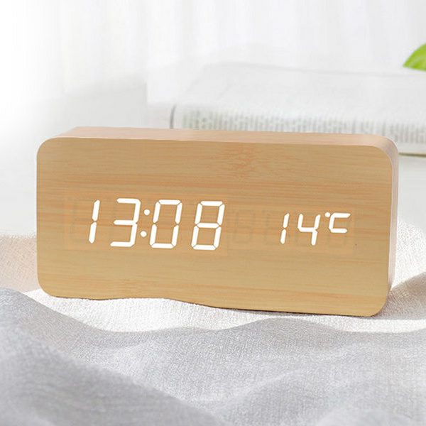 ins原木数字钟学生桌面时钟夜光小闹钟桌上led电子钟静音床头钟表